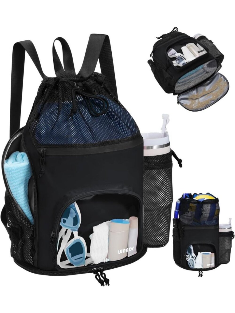 Versatile Swim Bag with Wet Pockets, Mesh Beach Backpack for Pool & Gym Use